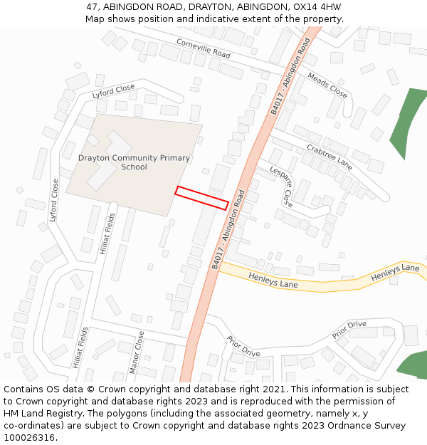 47, ABINGDON ROAD, DRAYTON, ABINGDON, OX14 4HW: Location map and indicative extent of plot