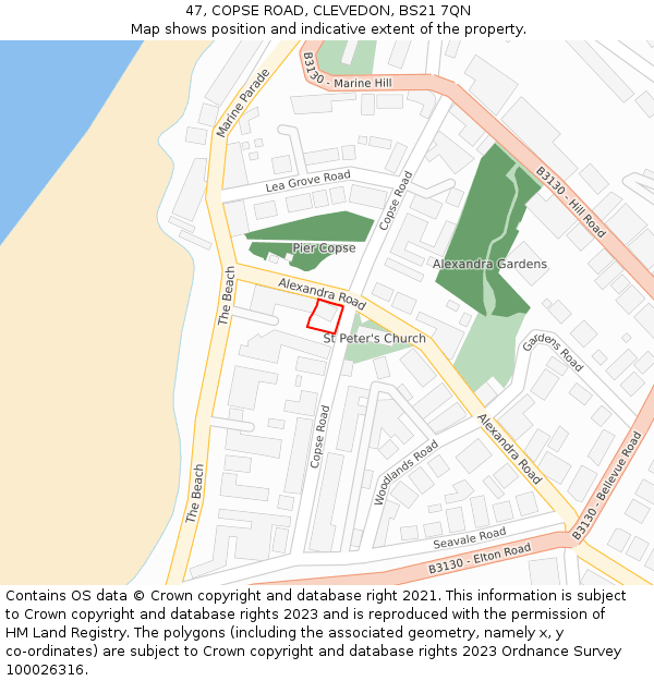 47, COPSE ROAD, CLEVEDON, BS21 7QN: Location map and indicative extent of plot