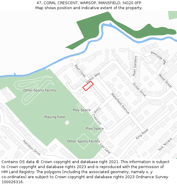 47, CORAL CRESCENT, WARSOP, MANSFIELD, NG20 0FP: Location map and indicative extent of plot