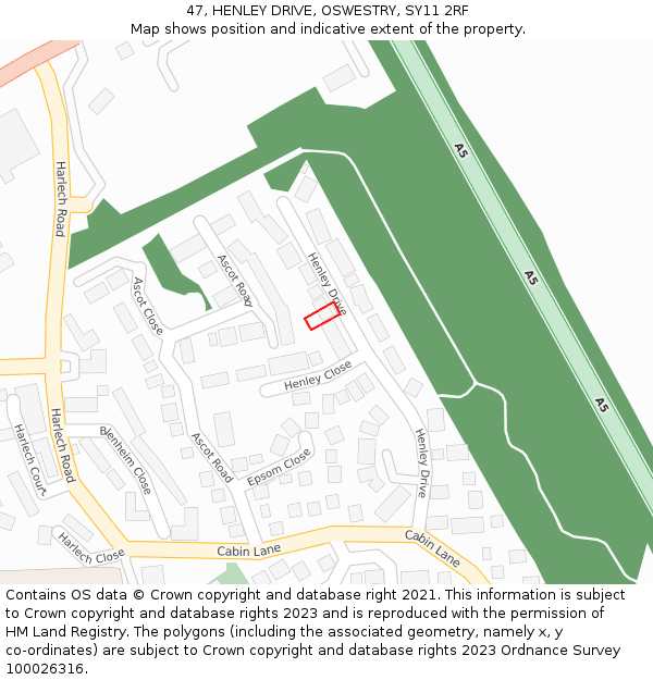 47, HENLEY DRIVE, OSWESTRY, SY11 2RF: Location map and indicative extent of plot