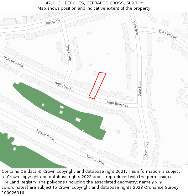 47, HIGH BEECHES, GERRARDS CROSS, SL9 7HY: Location map and indicative extent of plot