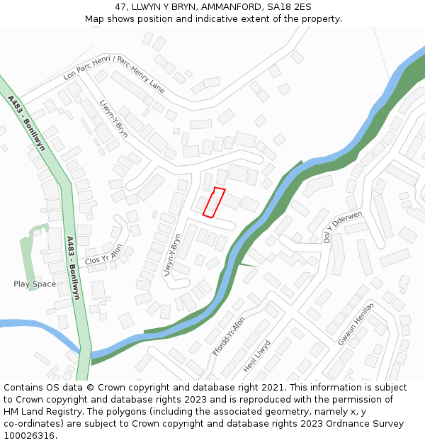 47, LLWYN Y BRYN, AMMANFORD, SA18 2ES: Location map and indicative extent of plot