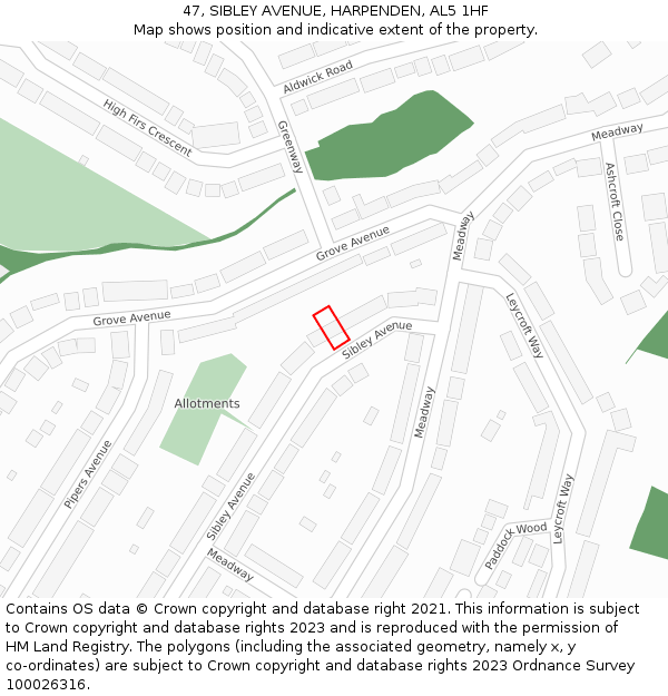 47, SIBLEY AVENUE, HARPENDEN, AL5 1HF: Location map and indicative extent of plot