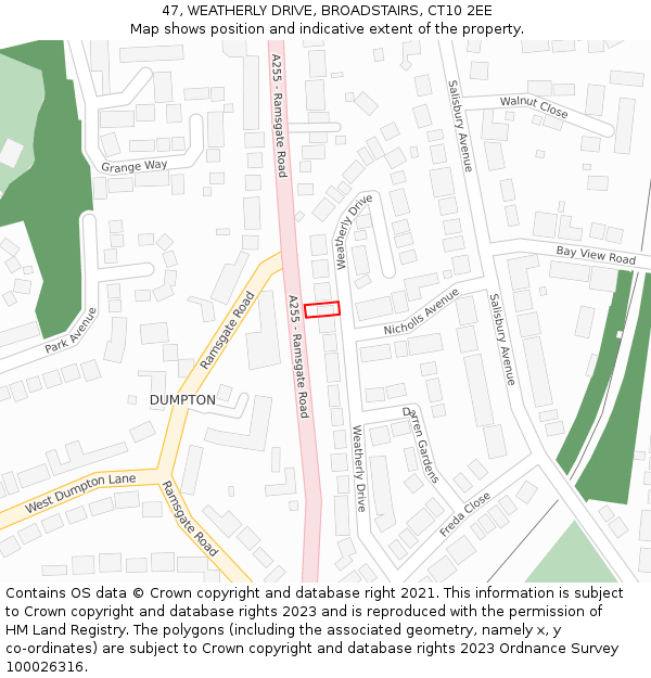 47, WEATHERLY DRIVE, BROADSTAIRS, CT10 2EE: Location map and indicative extent of plot