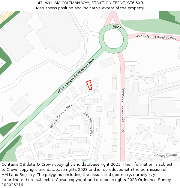 47, WILLIAM COLTMAN WAY, STOKE-ON-TRENT, ST6 5XB: Location map and indicative extent of plot