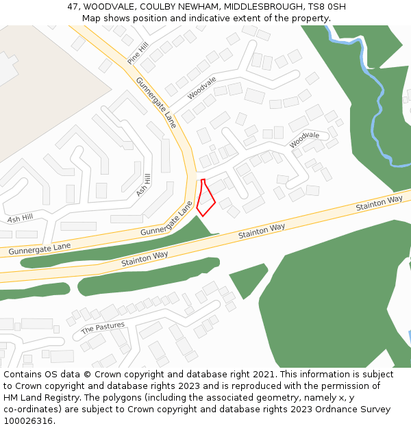 47, WOODVALE, COULBY NEWHAM, MIDDLESBROUGH, TS8 0SH: Location map and indicative extent of plot