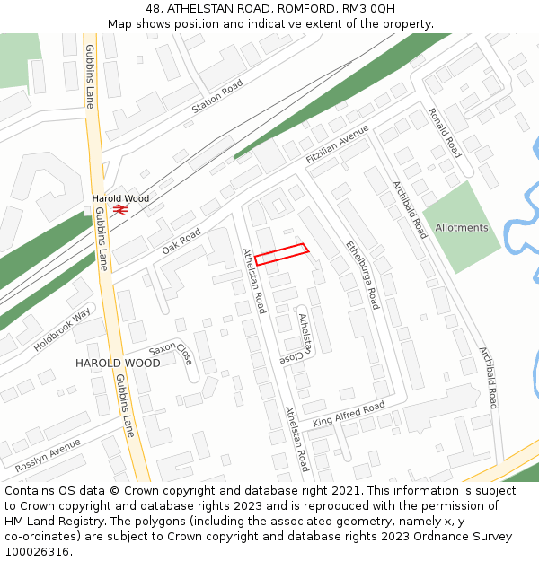 48, ATHELSTAN ROAD, ROMFORD, RM3 0QH: Location map and indicative extent of plot