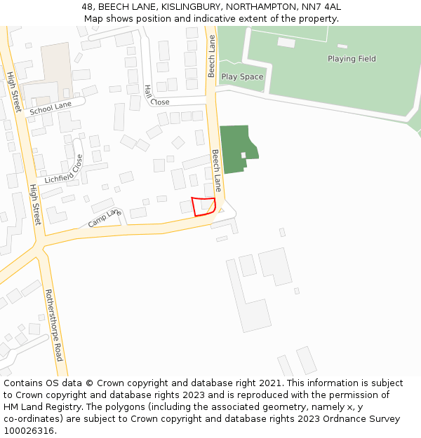 48, BEECH LANE, KISLINGBURY, NORTHAMPTON, NN7 4AL: Location map and indicative extent of plot