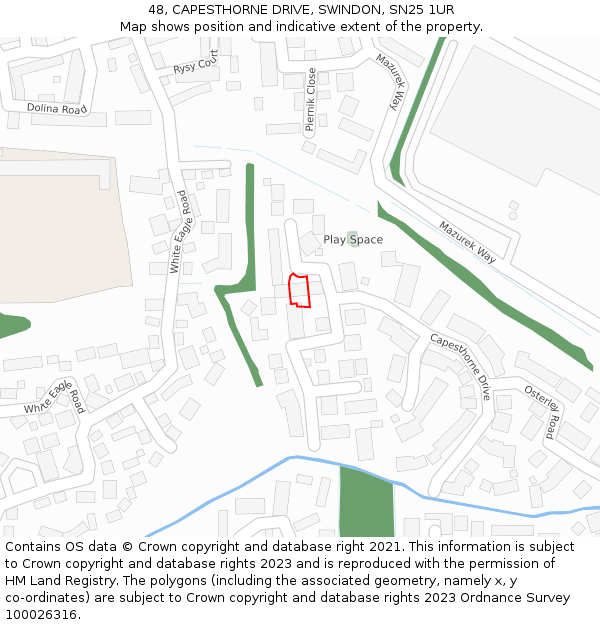 48, CAPESTHORNE DRIVE, SWINDON, SN25 1UR: Location map and indicative extent of plot