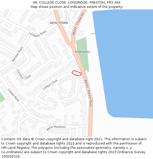 48, COLLEGE CLOSE, LONGRIDGE, PRESTON, PR3 3AX: Location map and indicative extent of plot