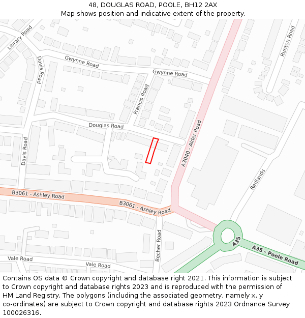 48, DOUGLAS ROAD, POOLE, BH12 2AX: Location map and indicative extent of plot