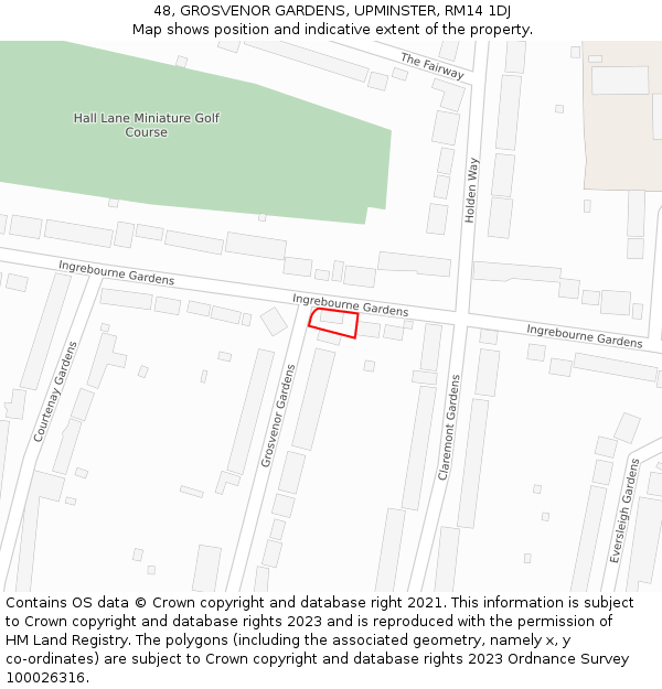 48, GROSVENOR GARDENS, UPMINSTER, RM14 1DJ: Location map and indicative extent of plot