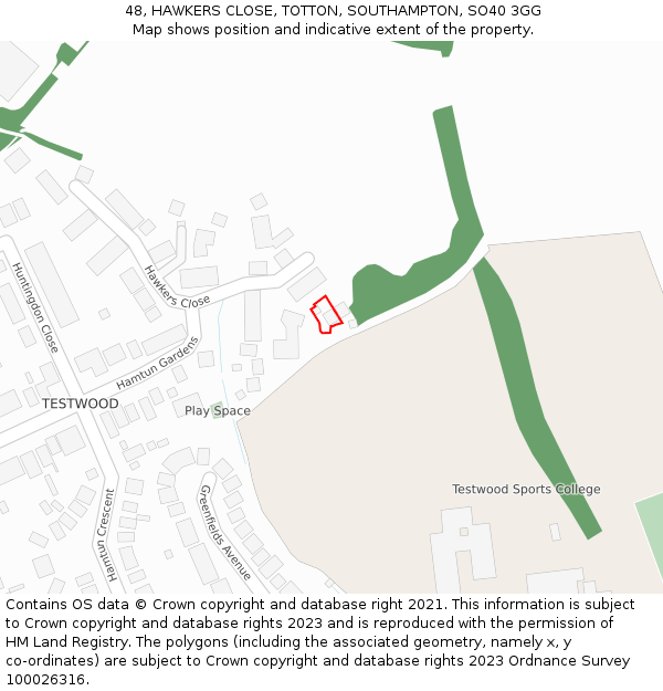 48, HAWKERS CLOSE, TOTTON, SOUTHAMPTON, SO40 3GG: Location map and indicative extent of plot