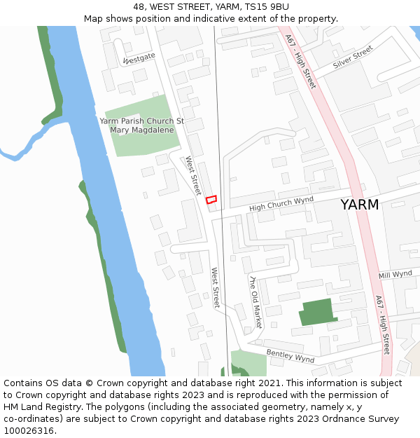 48, WEST STREET, YARM, TS15 9BU: Location map and indicative extent of plot