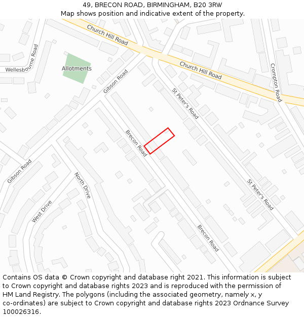 49, BRECON ROAD, BIRMINGHAM, B20 3RW: Location map and indicative extent of plot