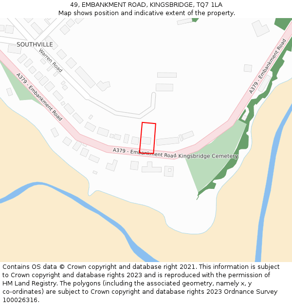 49, EMBANKMENT ROAD, KINGSBRIDGE, TQ7 1LA: Location map and indicative extent of plot