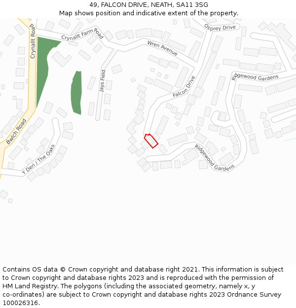 49, FALCON DRIVE, NEATH, SA11 3SG: Location map and indicative extent of plot