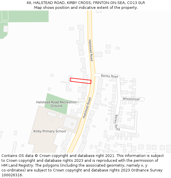 49, HALSTEAD ROAD, KIRBY CROSS, FRINTON-ON-SEA, CO13 0LR: Location map and indicative extent of plot