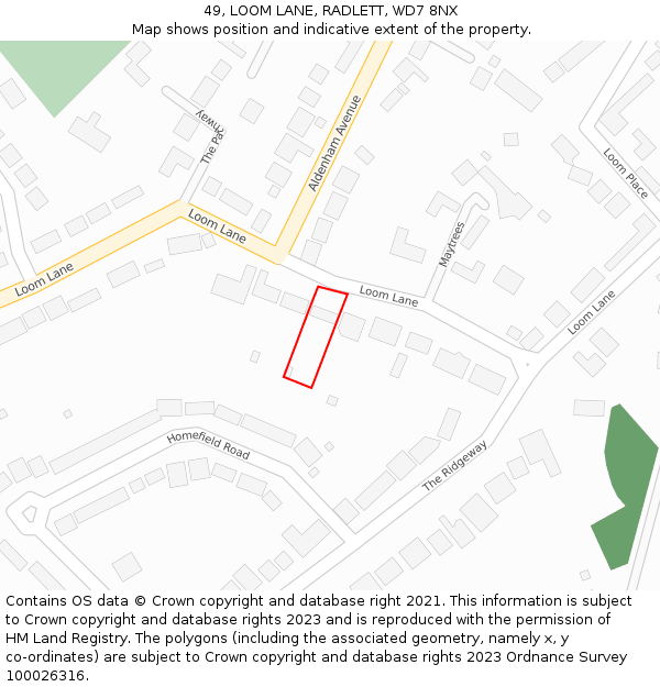 49, LOOM LANE, RADLETT, WD7 8NX: Location map and indicative extent of plot