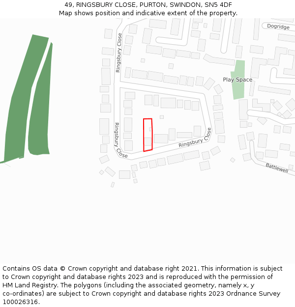 49, RINGSBURY CLOSE, PURTON, SWINDON, SN5 4DF: Location map and indicative extent of plot