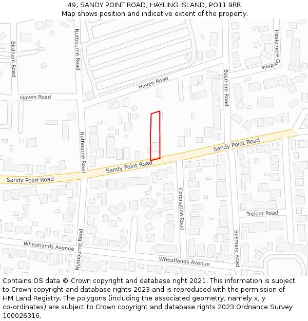 49, SANDY POINT ROAD, HAYLING ISLAND, PO11 9RR: Location map and indicative extent of plot