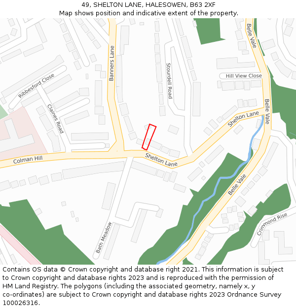 49, SHELTON LANE, HALESOWEN, B63 2XF: Location map and indicative extent of plot