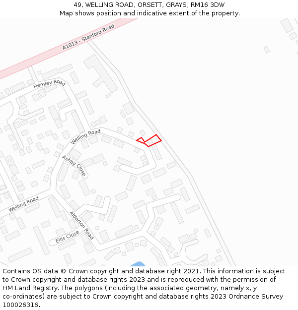 49, WELLING ROAD, ORSETT, GRAYS, RM16 3DW: Location map and indicative extent of plot