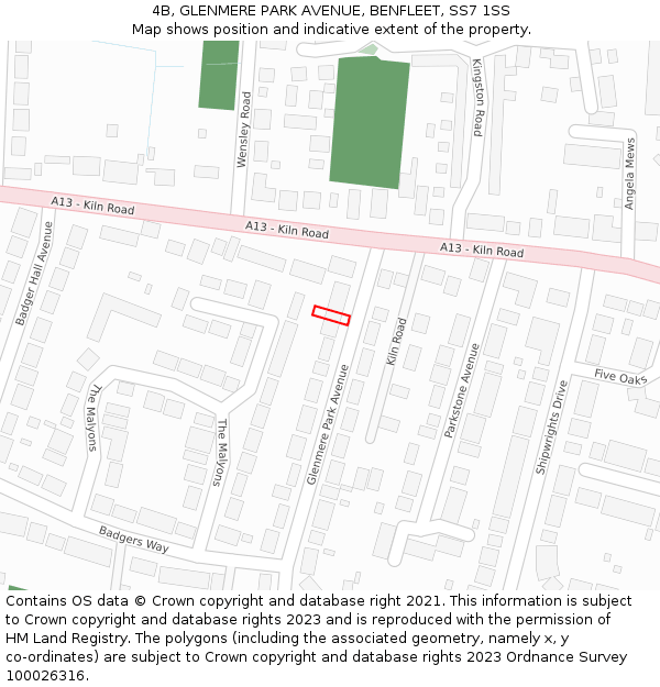 4B, GLENMERE PARK AVENUE, BENFLEET, SS7 1SS: Location map and indicative extent of plot