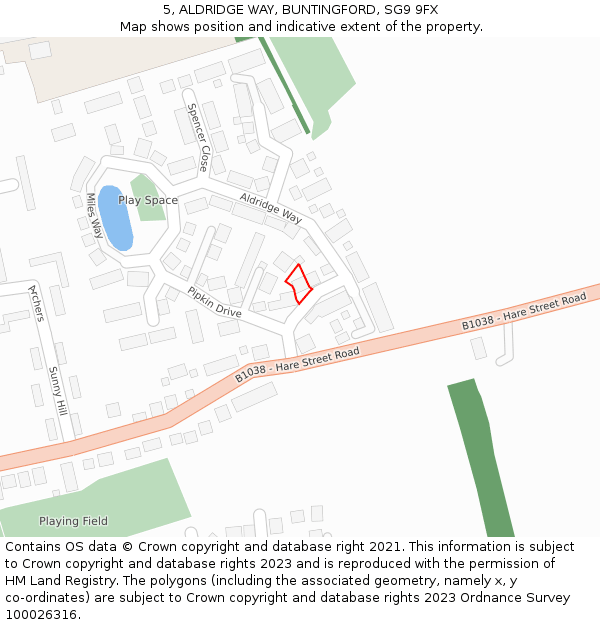 5, ALDRIDGE WAY, BUNTINGFORD, SG9 9FX: Location map and indicative extent of plot