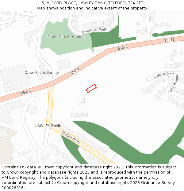 5, ALFORD PLACE, LAWLEY BANK, TELFORD, TF4 2TT: Location map and indicative extent of plot