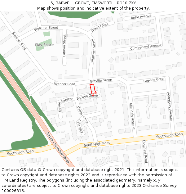 5, BARWELL GROVE, EMSWORTH, PO10 7XY: Location map and indicative extent of plot