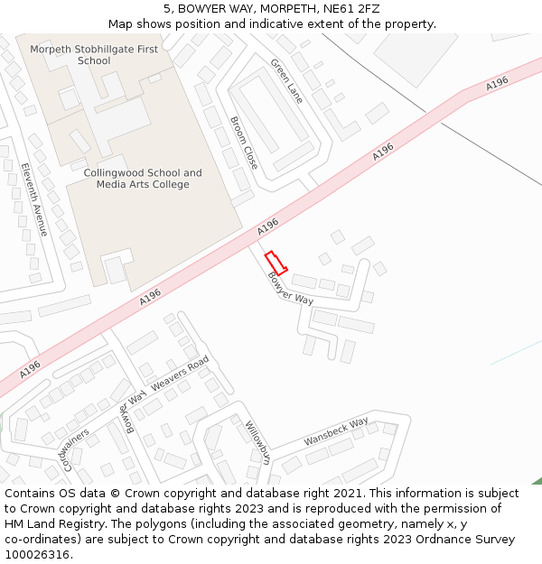 5, BOWYER WAY, MORPETH, NE61 2FZ: Location map and indicative extent of plot