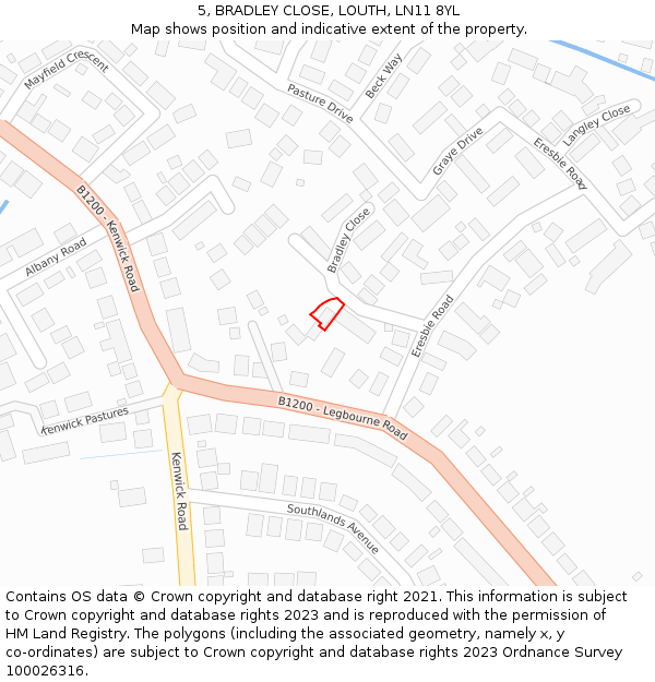 5, BRADLEY CLOSE, LOUTH, LN11 8YL: Location map and indicative extent of plot