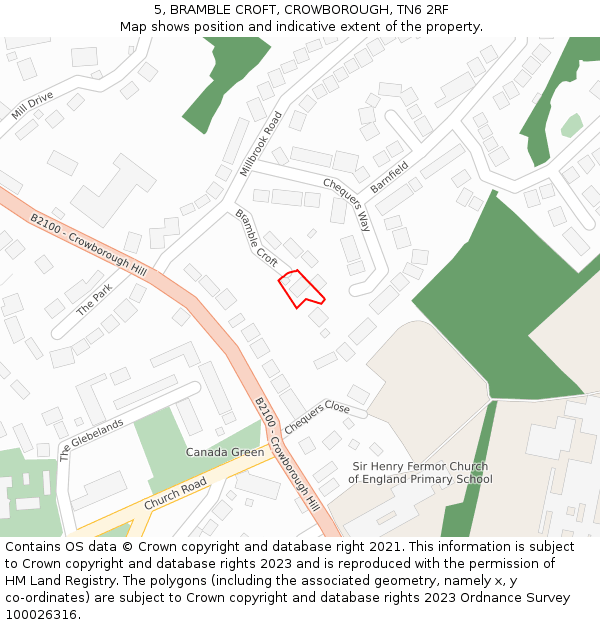 5, BRAMBLE CROFT, CROWBOROUGH, TN6 2RF: Location map and indicative extent of plot