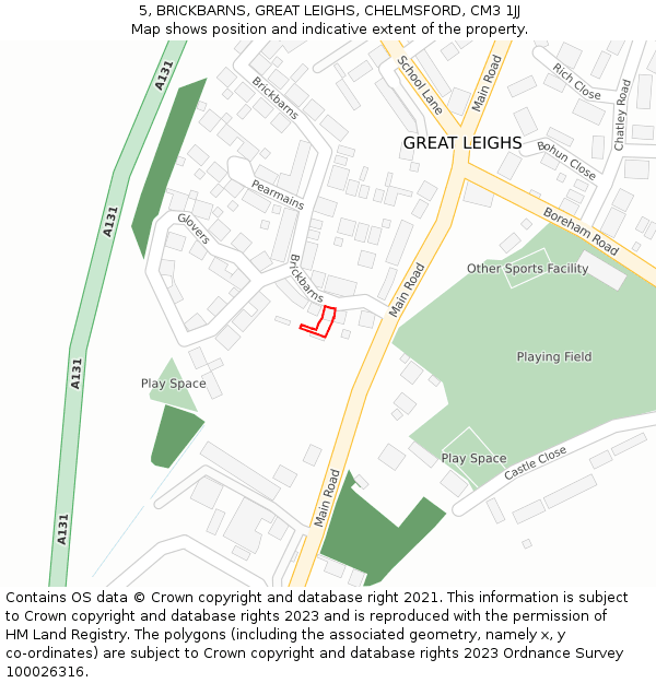 5, BRICKBARNS, GREAT LEIGHS, CHELMSFORD, CM3 1JJ: Location map and indicative extent of plot