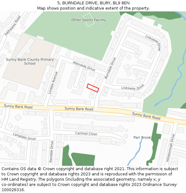 5, BURNDALE DRIVE, BURY, BL9 8EN: Location map and indicative extent of plot