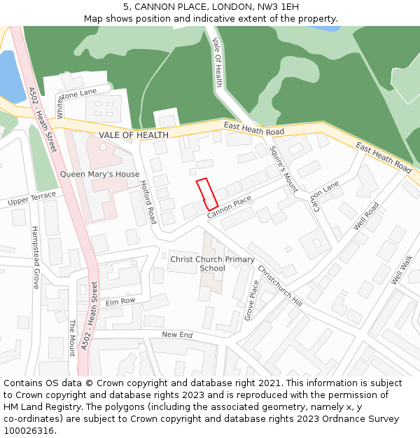 5, CANNON PLACE, LONDON, NW3 1EH: Location map and indicative extent of plot