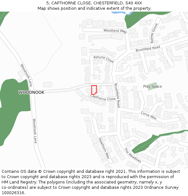 5, CAPTHORNE CLOSE, CHESTERFIELD, S40 4XX: Location map and indicative extent of plot