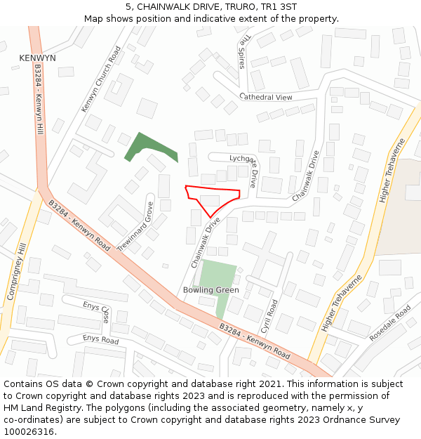 5, CHAINWALK DRIVE, TRURO, TR1 3ST: Location map and indicative extent of plot