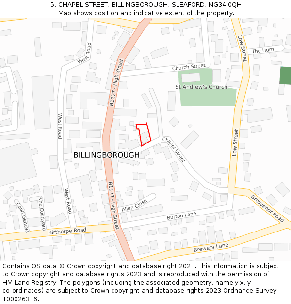 5, CHAPEL STREET, BILLINGBOROUGH, SLEAFORD, NG34 0QH: Location map and indicative extent of plot