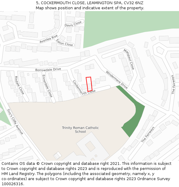 5, COCKERMOUTH CLOSE, LEAMINGTON SPA, CV32 6NZ: Location map and indicative extent of plot