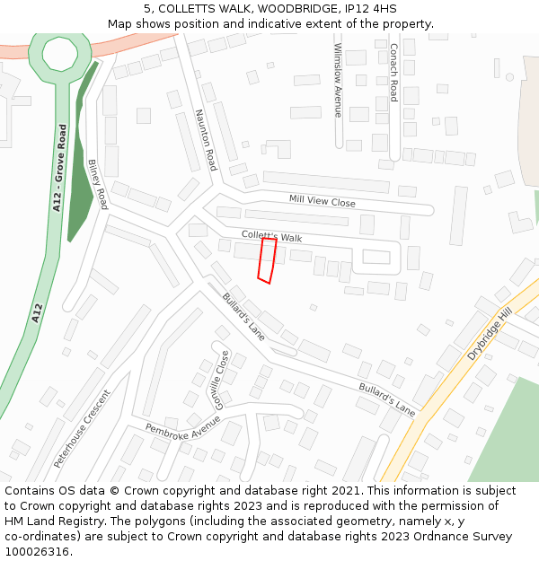 5, COLLETTS WALK, WOODBRIDGE, IP12 4HS: Location map and indicative extent of plot