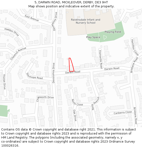 5, DARWIN ROAD, MICKLEOVER, DERBY, DE3 9HT: Location map and indicative extent of plot