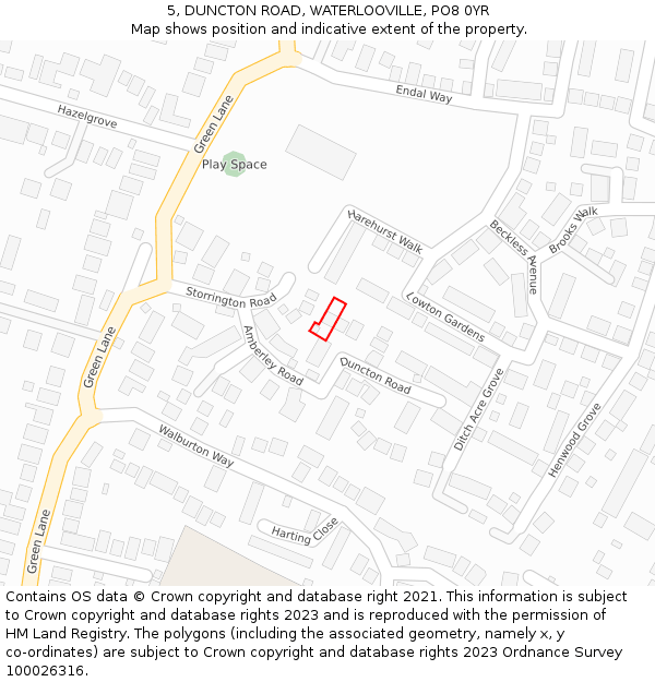 5, DUNCTON ROAD, WATERLOOVILLE, PO8 0YR: Location map and indicative extent of plot