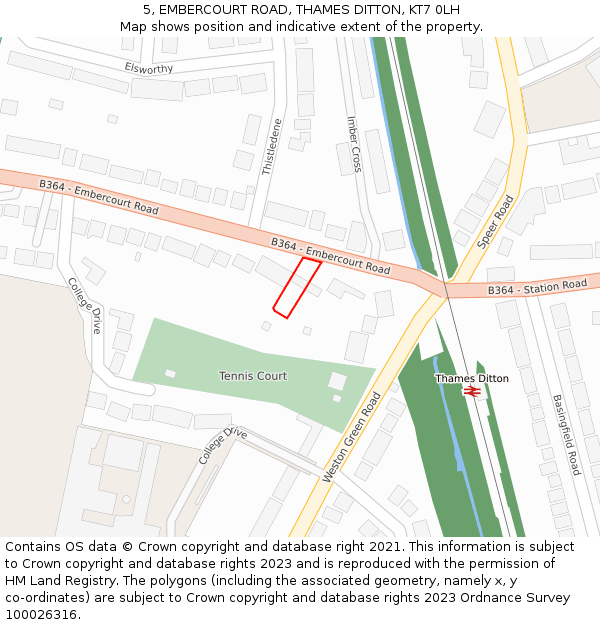 5, EMBERCOURT ROAD, THAMES DITTON, KT7 0LH: Location map and indicative extent of plot