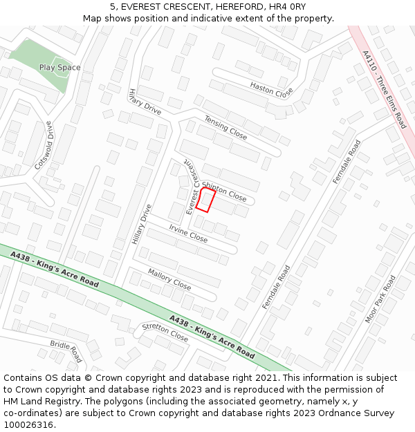 5, EVEREST CRESCENT, HEREFORD, HR4 0RY: Location map and indicative extent of plot