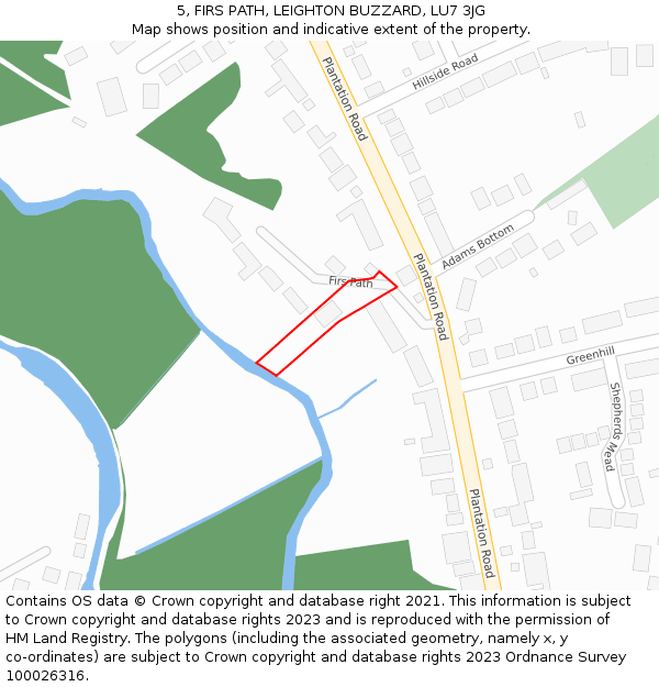 5, FIRS PATH, LEIGHTON BUZZARD, LU7 3JG: Location map and indicative extent of plot