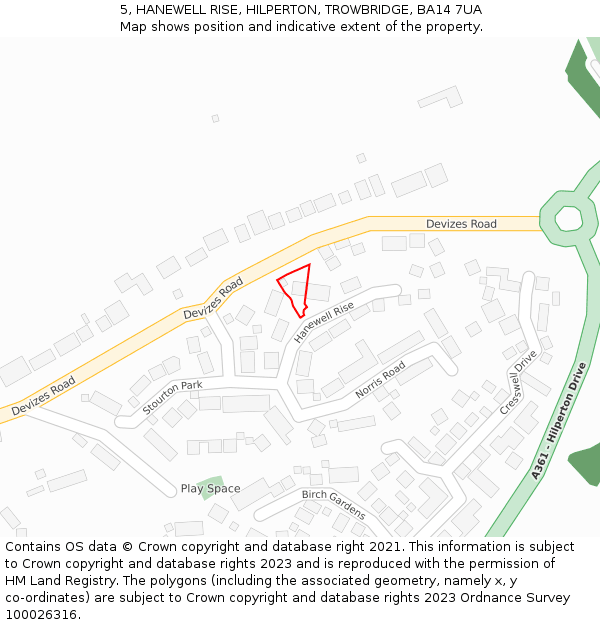 5, HANEWELL RISE, HILPERTON, TROWBRIDGE, BA14 7UA: Location map and indicative extent of plot