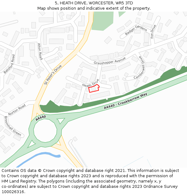 5, HEATH DRIVE, WORCESTER, WR5 3TD: Location map and indicative extent of plot