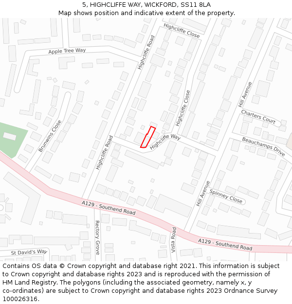 5, HIGHCLIFFE WAY, WICKFORD, SS11 8LA: Location map and indicative extent of plot